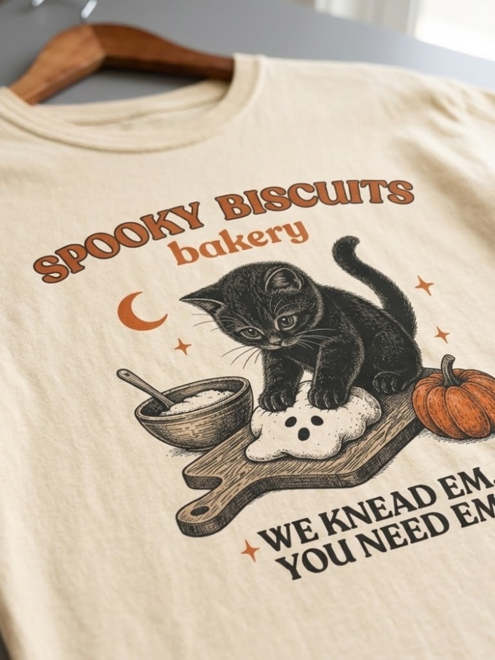 Spooky Biscuits Bakery Graphic Tee - Black Cat with Pumpkin Halloween Tee - Picture 2 of 4